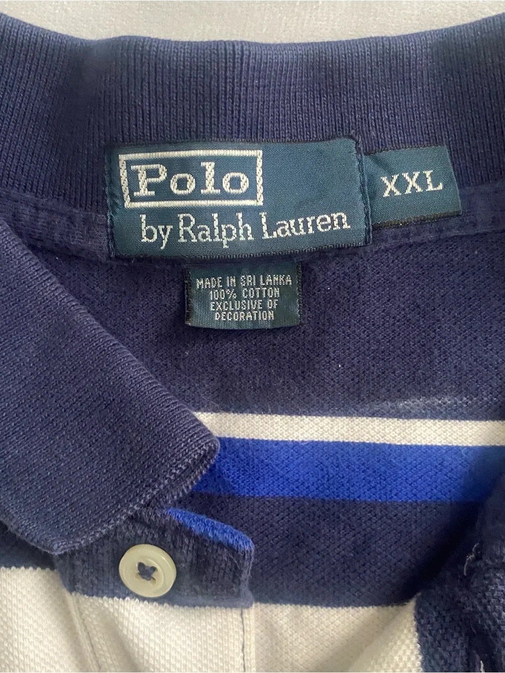 Vtg Polo Ralph Lauren Shirt Mens XXL Blue Orange Stripe Cotton Pony Logo Preppy